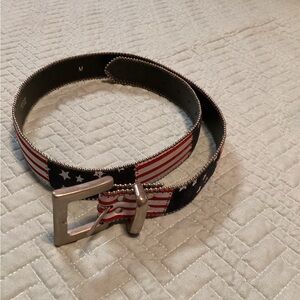 Vintage 1990s USA Flag Stars and Stripes Studded Women’s Belt Silver Tone Medium